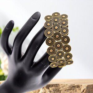 VTG Gold-Tone Multi-Disc Stretch Bracelet – Antique Boho Coin Style